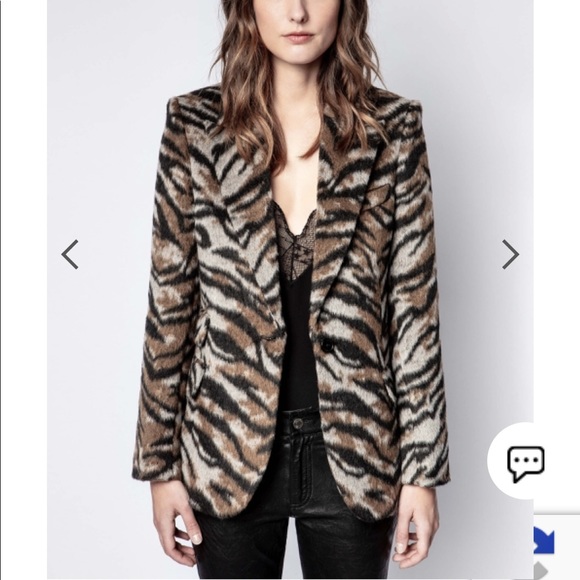 Zadig&Voltaire women’s faux fur suit jacket with tiger print heavier wool - Picture 1 of 10